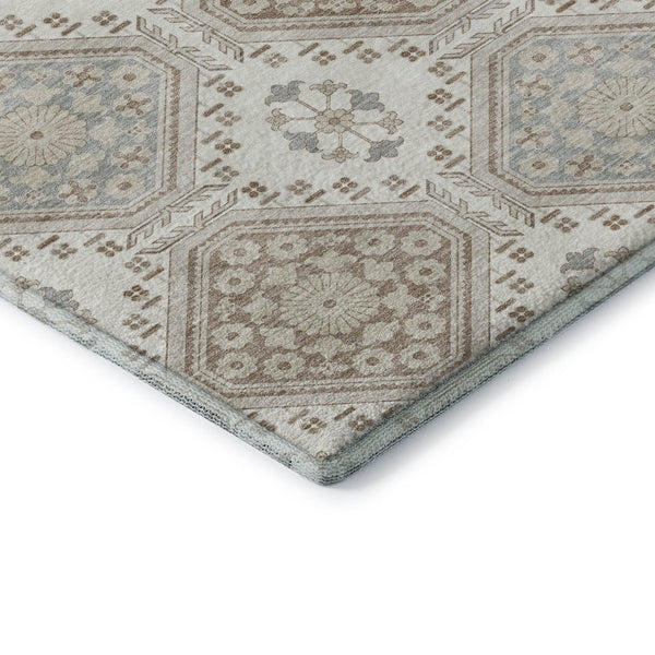 HomeRoots 10' X 14' Ivory Brown & Gray Floral Area Rug - Washable, UV-Protected, Family-Friendly Design 693732