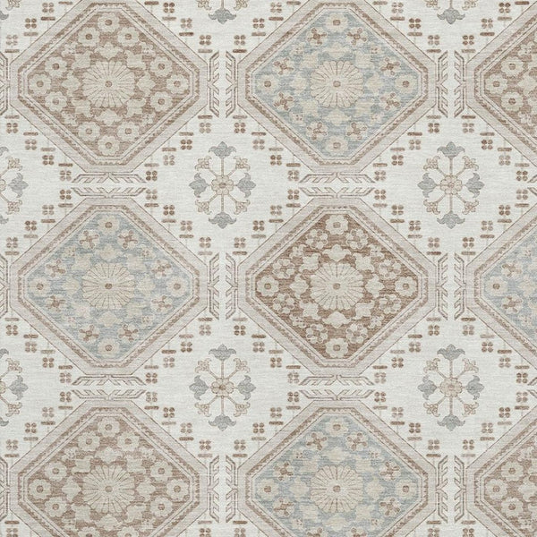 HomeRoots 10' X 14' Ivory Brown & Gray Floral Area Rug - Washable, UV-Protected, Family-Friendly Design 693732