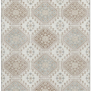 HomeRoots 10' X 14' Ivory Brown & Gray Floral Area Rug - Washable, UV-Protected, Family-Friendly Design 693732