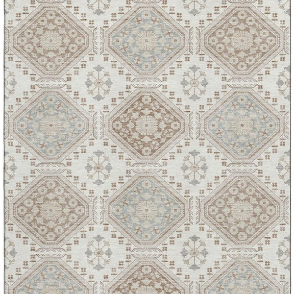 HomeRoots 10' X 14' Ivory Brown & Gray Floral Area Rug - Washable, UV-Protected, Family-Friendly Design 693732