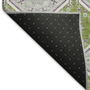 HomeRoots 5' X 8' Floral Area Rug in Lime Green, Ivory & Purple - Washable, UV Protected, Stain Resistant Decor 693734