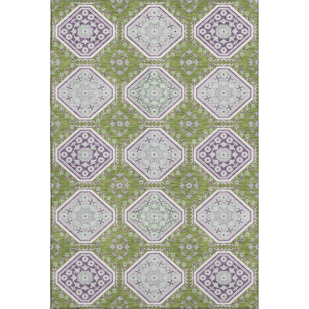 HomeRoots 9' X 12' Vibrant Floral Area Rug in Lime Green, Ivory & Purple - Washable, UV Protected & Durable 693737