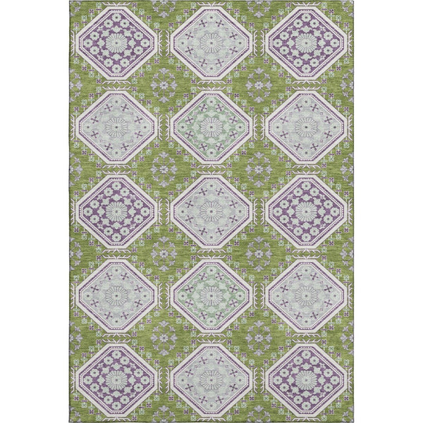 HomeRoots 9' X 12' Vibrant Floral Area Rug in Lime Green, Ivory & Purple - Washable, UV Protected & Durable 693737