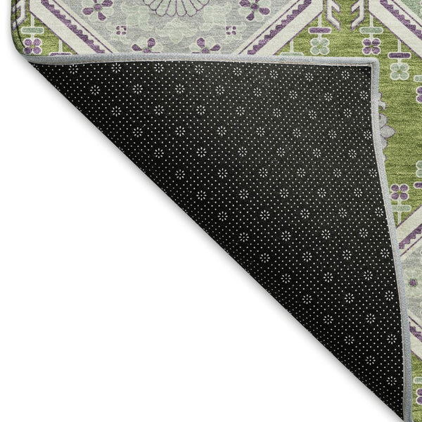 HomeRoots 9' X 12' Vibrant Floral Area Rug in Lime Green, Ivory & Purple - Washable, UV Protected & Durable 693737