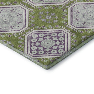 HomeRoots 9' X 12' Vibrant Floral Area Rug in Lime Green, Ivory & Purple - Washable, UV Protected & Durable 693737
