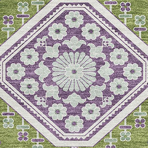 HomeRoots 9' X 12' Vibrant Floral Area Rug in Lime Green, Ivory & Purple - Washable, UV Protected & Durable 693737