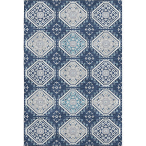 HomeRoots 8' Navy Blue & Ivory Floral Area Rug - Washable, Stain Resistant, UV Protected for Busy Spaces 693742