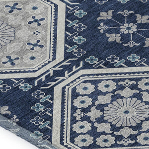 HomeRoots 9' X 12' Navy Blue & Ivory Floral Area Rug – Stain Resistant, UV Protected, Easy-Care Living Essential 693743