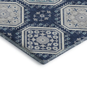 HomeRoots 10' X 14' Navy Blue Floral Area Rug - Washable, Stain Resistant, UV Protected for High-Traffic Areas 693744