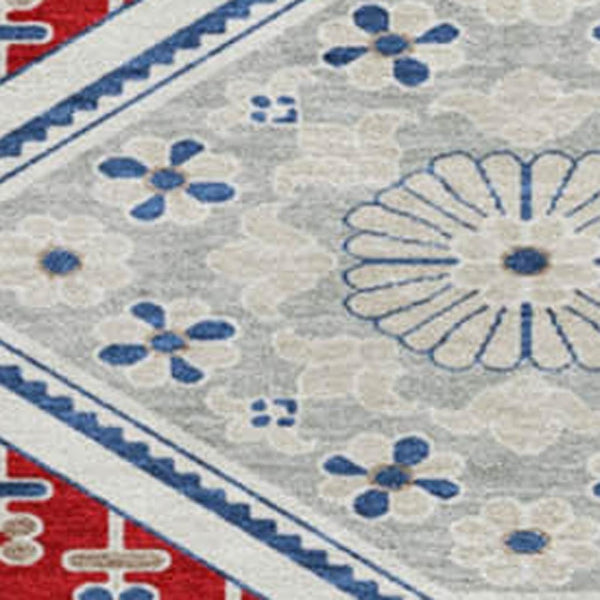 HomeRoots 8' X 8' Floral Washable Round Rug in Red, Navy Blue & Ivory - Durable, Stain-Resistant & UV Protected 693747