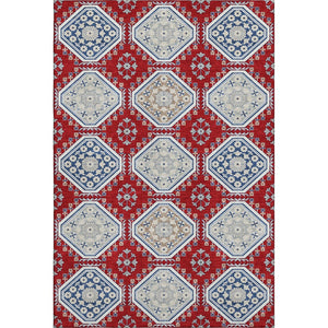 HomeRoots 10' X 14' Bold Floral Area Rug in Red, Navy Blue & Ivory - Washable, UV Protected, Stain Resistant! 693750