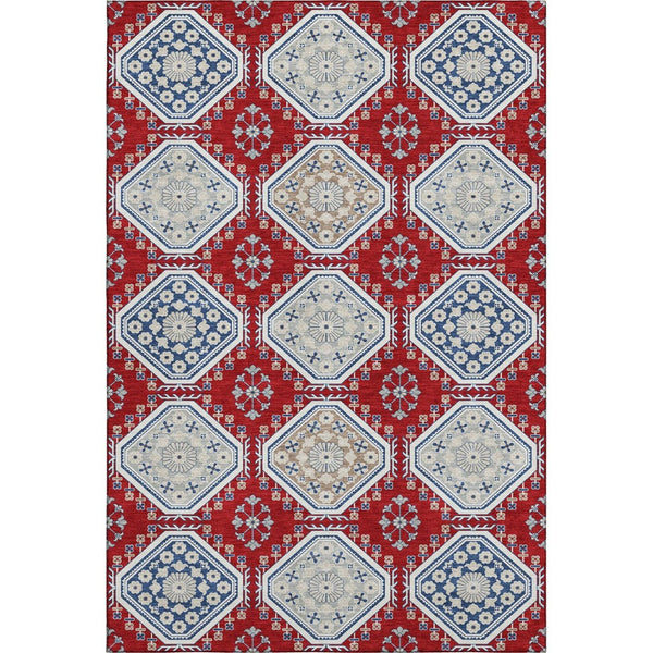 HomeRoots 10' X 14' Bold Floral Area Rug in Red, Navy Blue & Ivory - Washable, UV Protected, Stain Resistant! 693750