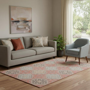 HomeRoots 5' X 8' Salmon Beige Floral Area Rug – Washable, UV Protection, Stain-Resistant for Busy Homes 693752