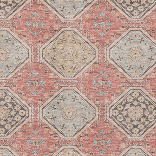 HomeRoots 5' X 8' Salmon Beige Floral Area Rug – Washable, UV Protection, Stain-Resistant for Busy Homes 693752