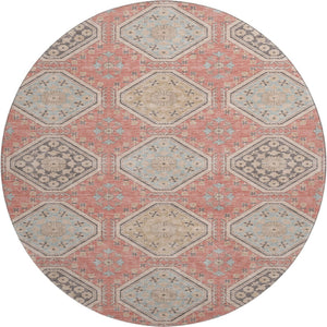 HomeRoots 8' X 8' Salmon Beige & Gray Floral Washable Round Rug – Durable, Stain-Resistant, UV-Protected Style! 693753