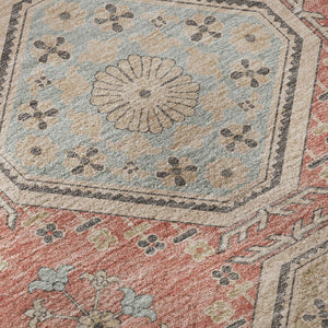 HomeRoots 8' X 8' Salmon Beige & Gray Floral Washable Round Rug – Durable, Stain-Resistant, UV-Protected Style! 693753