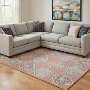 HomeRoots 8' Salmon Beige & Gray Floral Area Rug - Washable, UV-Protected, Non-Slip for Stylish Durability! 693754