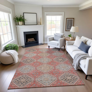 HomeRoots 8' Salmon Beige & Gray Floral Area Rug - Washable, UV-Protected, Non-Slip for Stylish Durability! 693754