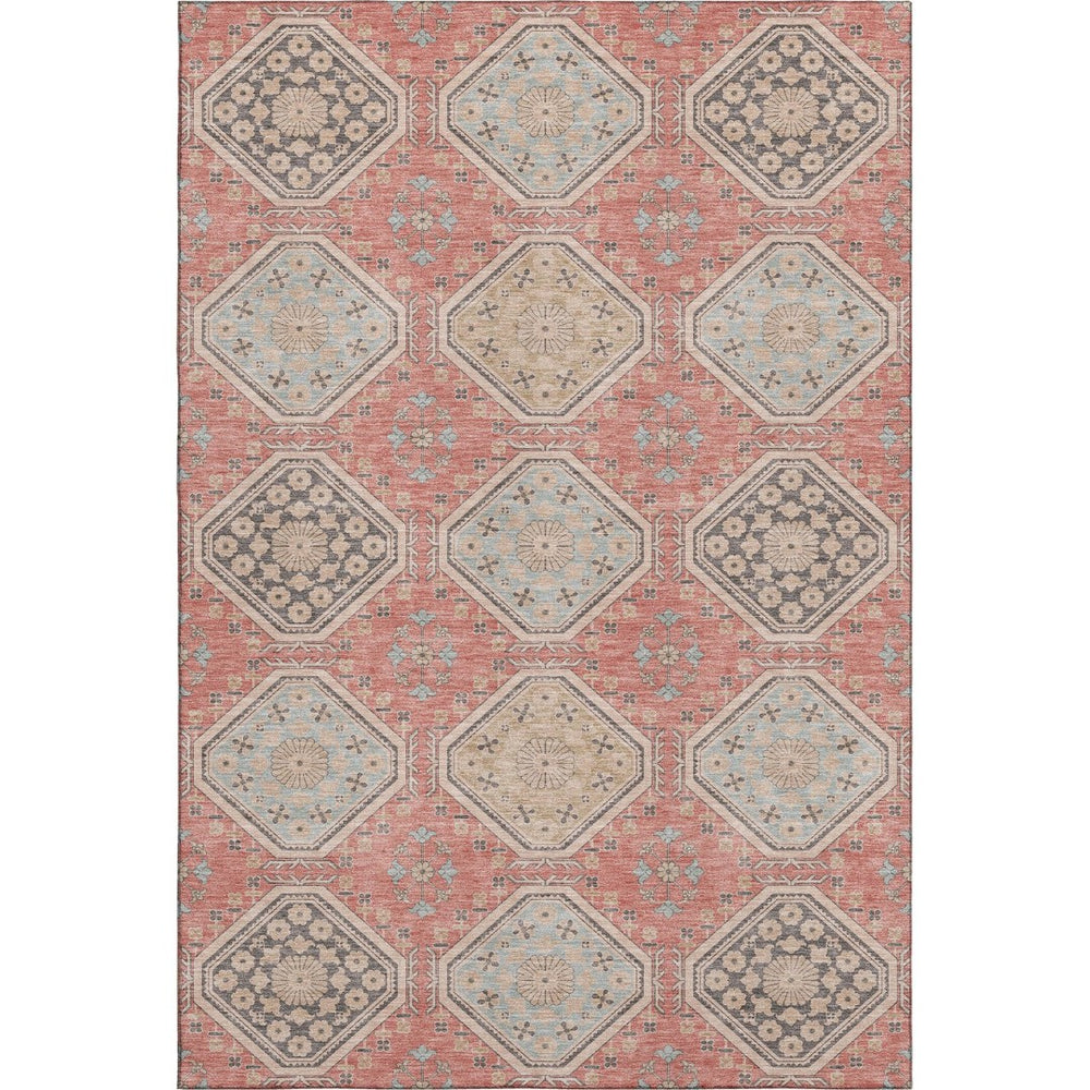 HomeRoots 8' Salmon Beige & Gray Floral Area Rug - Washable, UV-Protected, Non-Slip for Stylish Durability! 693754
