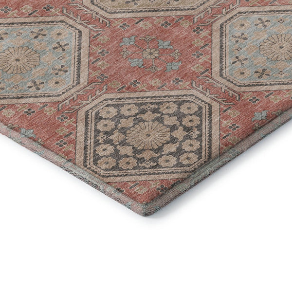 HomeRoots 8' Salmon Beige & Gray Floral Area Rug - Washable, UV-Protected, Non-Slip for Stylish Durability! 693754