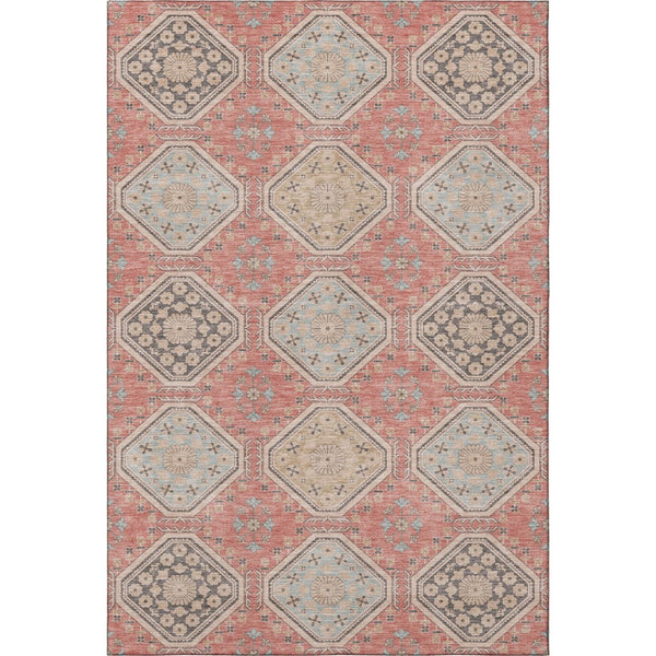 HomeRoots 8' Salmon Beige & Gray Floral Area Rug - Washable, UV-Protected, Non-Slip for Stylish Durability! 693754