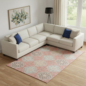 HomeRoots 9' X 12' Salmon Beige & Gray Floral Area Rug – Washable, UV Protected, Durable for High-Traffic Spaces 693755