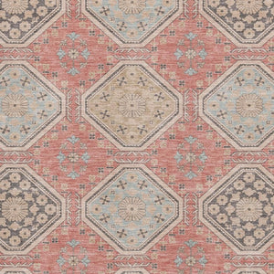 HomeRoots 9' X 12' Salmon Beige & Gray Floral Area Rug – Washable, UV Protected, Durable for High-Traffic Spaces 693755