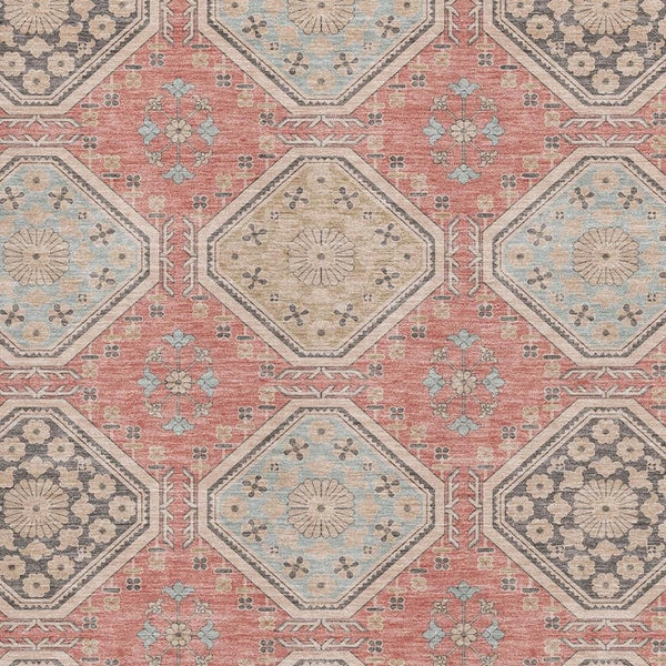 HomeRoots 9' X 12' Salmon Beige & Gray Floral Area Rug – Washable, UV Protected, Durable for High-Traffic Spaces 693755