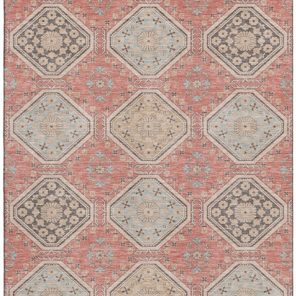 HomeRoots 9' X 12' Salmon Beige & Gray Floral Area Rug – Washable, UV Protected, Durable for High-Traffic Spaces 693755