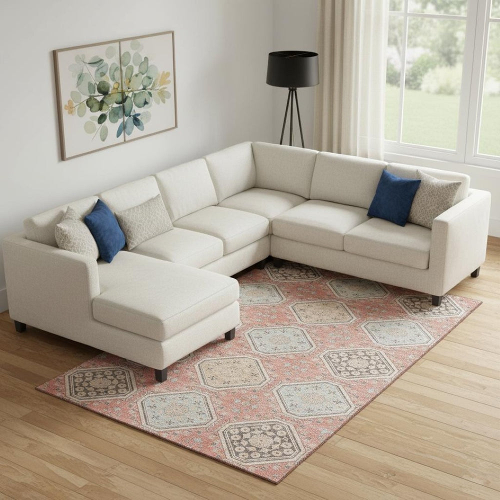 HomeRoots 10' X 14' Salmon Beige & Gray Floral Area Rug – Washable, UV Protected, Ideal for Family Spaces 693756