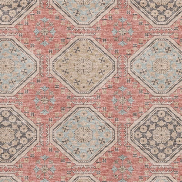 HomeRoots 10' X 14' Salmon Beige & Gray Floral Area Rug – Washable, UV Protected, Ideal for Family Spaces 693756