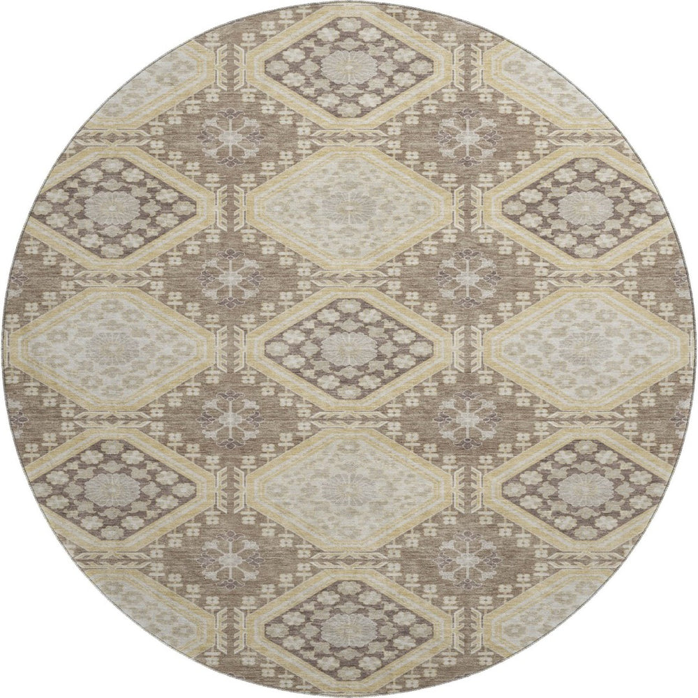 HomeRoots 8' X 8' Washable Taupe Beige & Gray Floral Round Rug with UV Protection for Elegant Spaces 693759