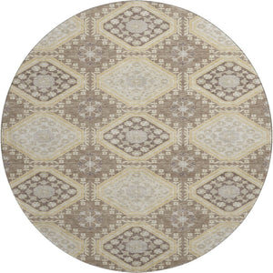 HomeRoots 8' X 8' Washable Taupe Beige & Gray Floral Round Rug with UV Protection for Elegant Spaces 693759
