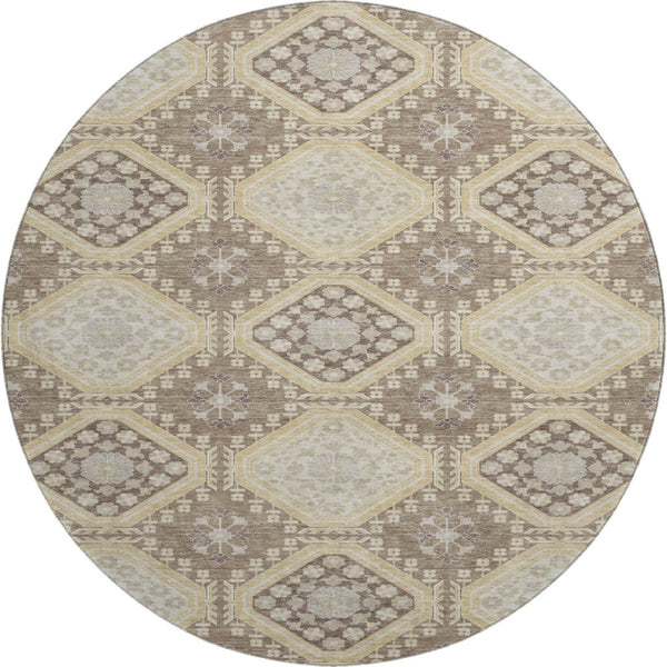 HomeRoots 8' X 8' Washable Taupe Beige & Gray Floral Round Rug with UV Protection for Elegant Spaces 693759