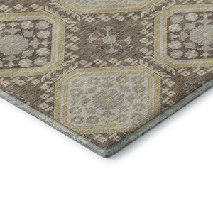 HomeRoots 8' X 8' Washable Taupe Beige & Gray Floral Round Rug with UV Protection for Elegant Spaces 693759