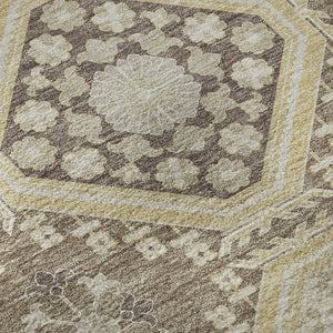 HomeRoots 8' X 8' Washable Taupe Beige & Gray Floral Round Rug with UV Protection for Elegant Spaces 693759