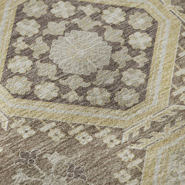 HomeRoots 8' X 8' Washable Taupe Beige & Gray Floral Round Rug with UV Protection for Elegant Spaces 693759