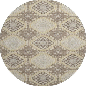 HomeRoots 8' X 8' Washable Taupe Beige & Gray Floral Round Rug with UV Protection for Elegant Spaces 693759