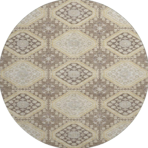 HomeRoots 8' X 8' Washable Taupe Beige & Gray Floral Round Rug with UV Protection for Elegant Spaces 693759