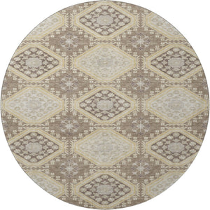 HomeRoots 8' X 8' Washable Taupe Beige & Gray Floral Round Rug with UV Protection for Elegant Spaces 693759
