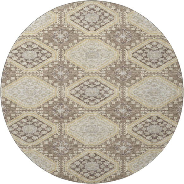 HomeRoots 8' X 8' Washable Taupe Beige & Gray Floral Round Rug with UV Protection for Elegant Spaces 693759