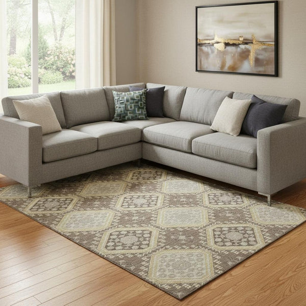 HomeRoots 8' Elegant Taupe Beige & Gray Floral Area Rug - Washable, UV Protected, Stain Resistant & Durable 693760