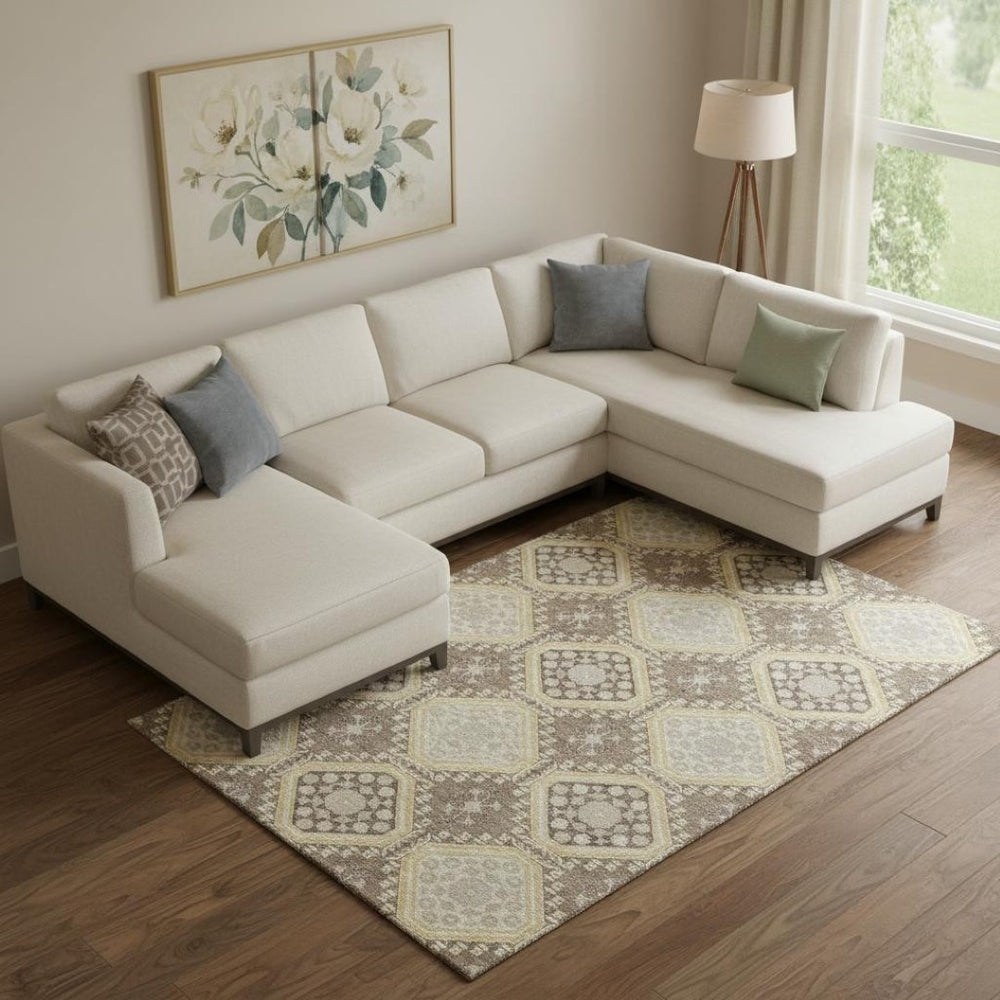 HomeRoots 9' X 12' Floral Taupe Beige & Gray Washable Area Rug - Durable, UV-Protected, Perfect for Homes 693761