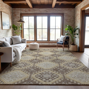 HomeRoots 9' X 12' Floral Taupe Beige & Gray Washable Area Rug - Durable, UV-Protected, Perfect for Homes 693761