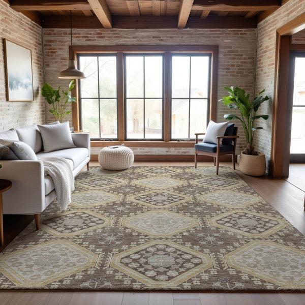HomeRoots 9' X 12' Floral Taupe Beige & Gray Washable Area Rug - Durable, UV-Protected, Perfect for Homes 693761