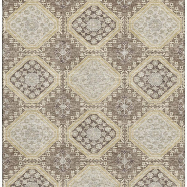 HomeRoots 9' X 12' Floral Taupe Beige & Gray Washable Area Rug - Durable, UV-Protected, Perfect for Homes 693761