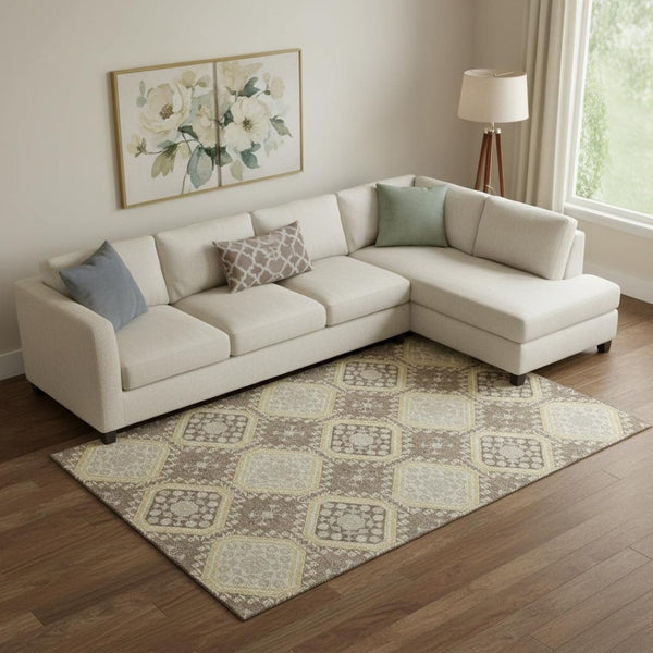 HomeRoots 10' X 14' Washable Floral Area Rug in Taupe & Gray - Durable, Stain Resistant, UV Protected Design 693762