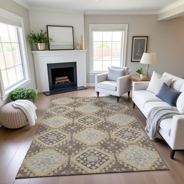 HomeRoots 10' X 14' Washable Floral Area Rug in Taupe & Gray - Durable, Stain Resistant, UV Protected Design 693762