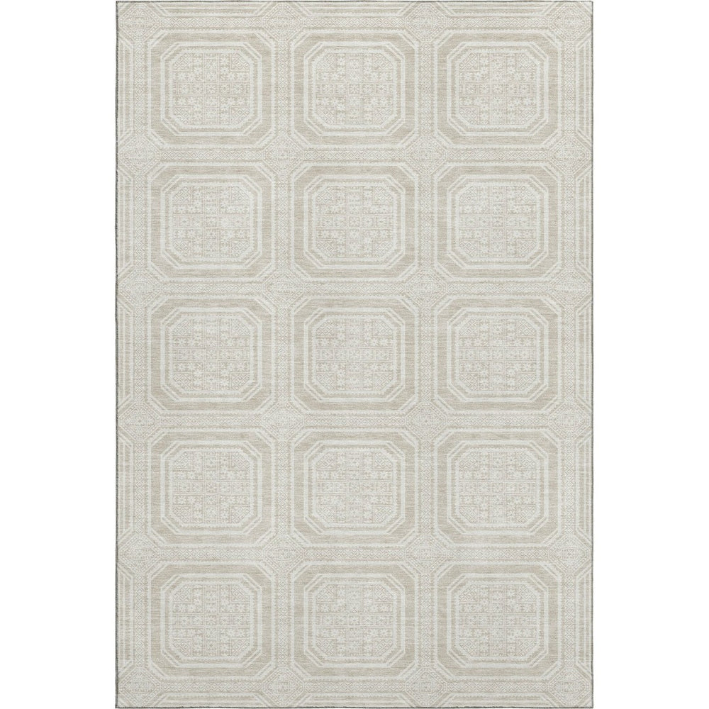 HomeRoots 5' Washable Geometric Area Rug in Beige, Ivory & Taupe - Soft, Durable, UV-Protected for All Spaces 693764