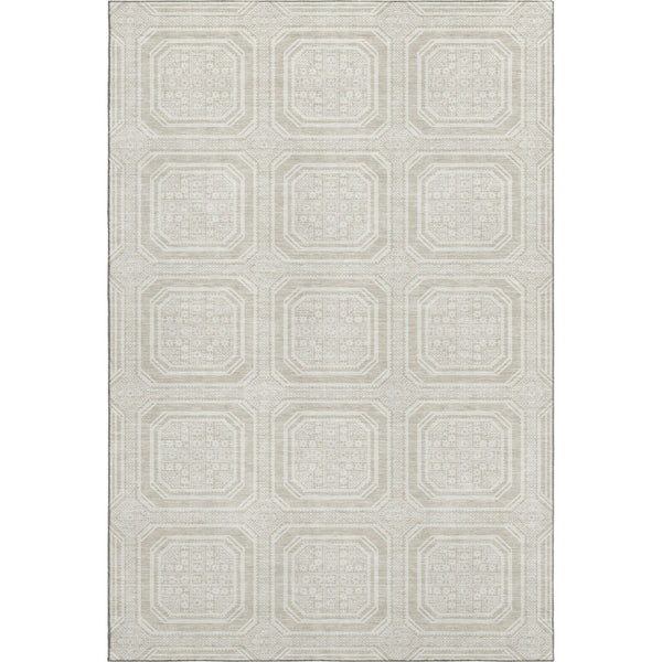 HomeRoots 5' Washable Geometric Area Rug in Beige, Ivory & Taupe - Soft, Durable, UV-Protected for All Spaces 693764